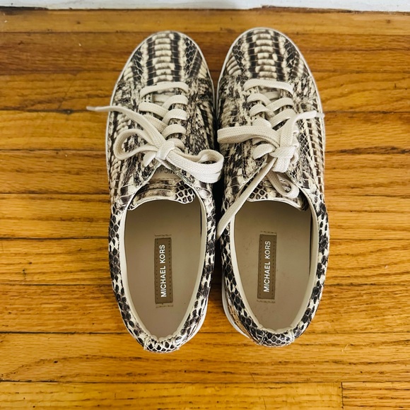 Michael Kors Shoes - Michael Kors Snake Print Sneakers - Black and Cream